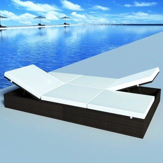 Double Sun Lounger with Cushion Poly Rattan - 76 x 47 x 12