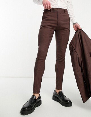 super skinny suit pants in brown and rust micro check