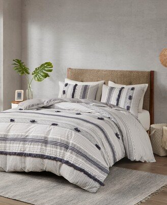 Cody Cotton 3-Pc. Duvet Cover Set, Full/Queen - Gray, Navy