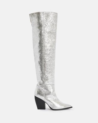 Reina Metallic Leather Boots - Silver