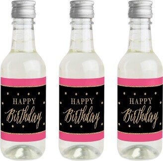 Big Dot Of Happiness Chic Happy Birthday Pink Black & Gold Mini Wine Bottle Stickers Favor Gift 16 Ct