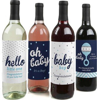 Big Dot Of Happiness Hello Little One & Silver - Wine Bottle Label Stickers - 4 Ct