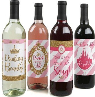 Big Dot Of Happiness Little Princess Crown - Party Decor - Wine Bottle Label Stickers - 4 Ct