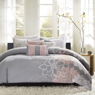 Gracie Mills Lola Duvet Cover, Grey/Blush - Full/Queen - Grey/blush