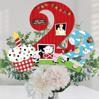 Big Dot of Happiness 2nd Birthday Farm Animals - Barnyard Second Birthday Party Centerpiece Sticks - Table Toppers - Set of 15