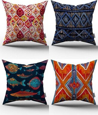 İkat Pillows Blue & Orange, Cushion Cover, Throw Pillow Set, Designer Pillows, Couch Southwestern Style Case