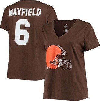 Women's Baker Mayfield Brown Cleveland Browns Name and Number V-Neck T-shirt