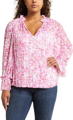 Floral Print Plissé Blouse