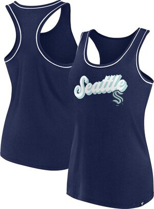 Women's Branded Deep Sea Blue Seattle Kraken Wordmark Logo Racerback Scoop Neck Tank Top