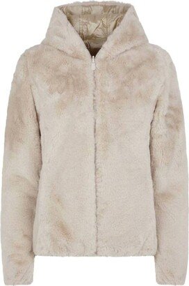 Short Reversible Faux Fur Jacket In Shell Beige