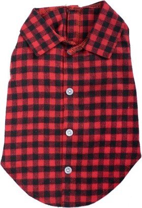 The Worthy Dog Flannel Button Up Look Buffalo Check Plaid Pet Shirt - Red/Black - S