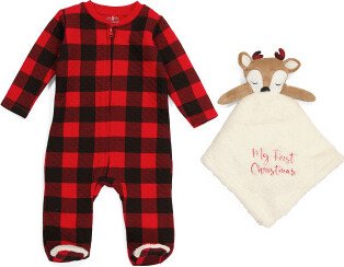 TJMAXX Newborn Quilted Christmas Coverall With Blankie