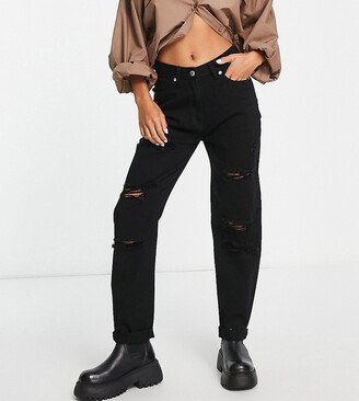 distressed mom jeans in washed black