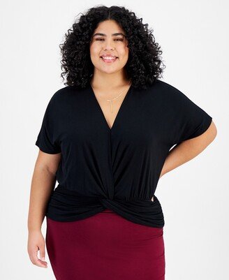 Plus Size Knot-Front V-Neck Top, Created for Macy's