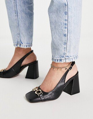 Stable snaffle detail slingback heeled shoes in black