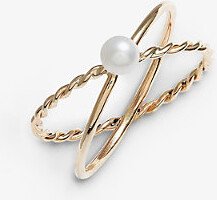 Womens Yellow Gold Poppy Finch Criss-cross 14ct Yellow-gold and other of Pearl Ring