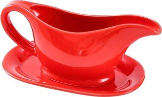 20 Oz Red Ceramic Gravy Boat With Tray, For Thanksgiving And Christmas Dinner Table Decoration