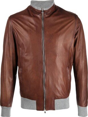 Zipped-Up Fastening Leather Jacket