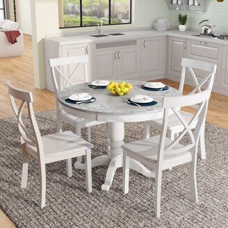 IGEMAN Neoclassical Style 5 Pieces Dining Table and Chairs Set for 4 Persons, Kitchen Room Solid Wood Table with 4 Chairs