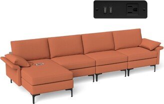 Modern Modular L-shaped Sectional Sofa w/ Reversible Chaise & 2 USB Ports Red