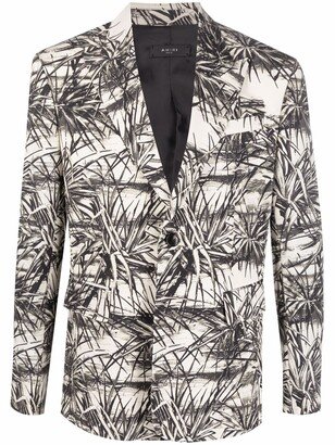 Palm Tree-Print Single-Breasted Blazer