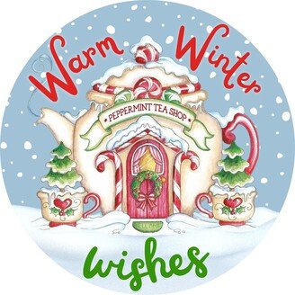 Warm Winter Wishes, Wreath, Peppermint Teapot, Christmas Sign, Wreath Rail, Porch Decoration, Front Door Decor