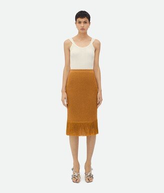 Fringed Hem Lurex Ribbed Midi Skirt-AA