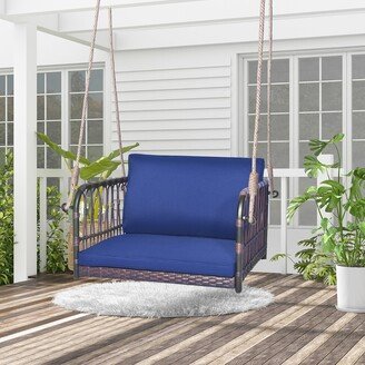 Patio Rattan Porch Swing Single Person Hanging Seat w/ Seat &