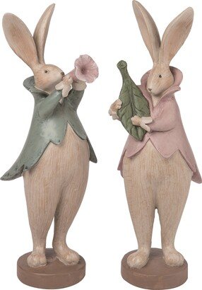 Resin 10.5 Brown Easter Serenading Bunnies Figurines Set of 2 - N/A