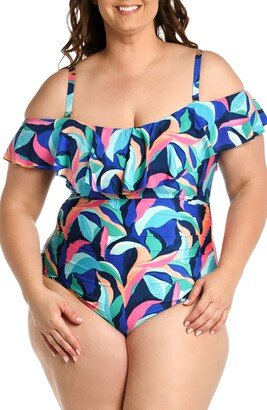 Painted Cold Shoulder One-Piece Swimsuit