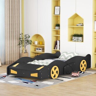 Race Car-Shaped Platform Bed with Wheels and Storage