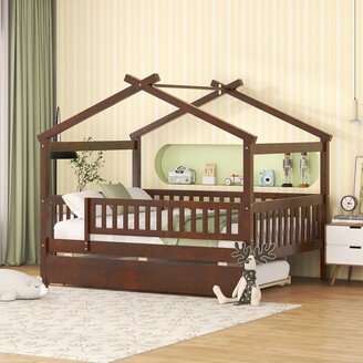 GREATPLANINC Twin Size House Bed Wood Creativity House Bed Extendable Daybed, Headboard Included & No Box Spring Needed for Boys Girls Daybed-AA