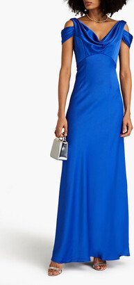 Cold-shoulder draped satin-crepe gown