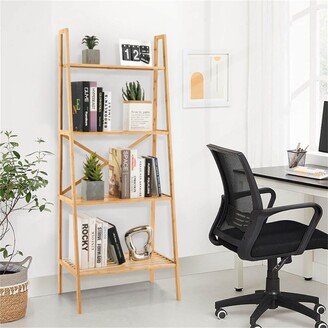 TONWIN 4 Tier Bamboo Ladder Bookshelf Natural Color