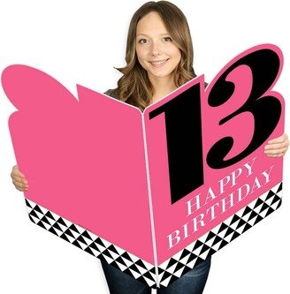 Big Dot of Happiness Chic 13th Birthday - Pink, Black and Gold - Happy Birthday Giant Greeting Card - Big Shaped Jumborific Card