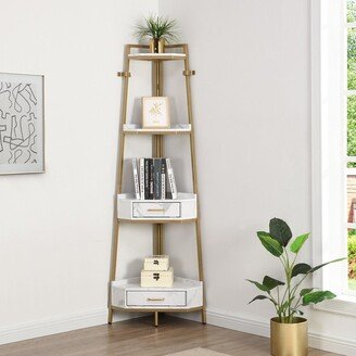 Mieres 72.64'' Tall Corner Shelf with Two Cabinets , 4-Tier Industrial Bookcase Display Rack For Small Space, Space-Saver