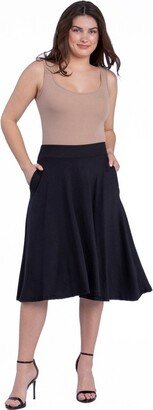 24seven Comfort Apparel Elastic Waist Pleated Pocket Midi Skirt-Black-M