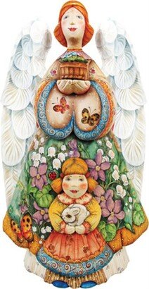 G.DeBrekht Woodcarved Summer Angel with Girl Santa Figurine