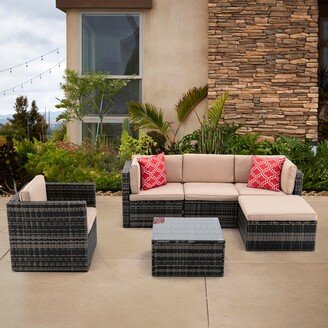 GEROJO Beige 6-Piece Outdoor Patio Furniture Set with Sectional PE Rattan Wicker Sofa, Cushions, and Coffee Table