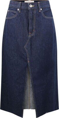 Decorative-Stitching Midi Denim Skirt