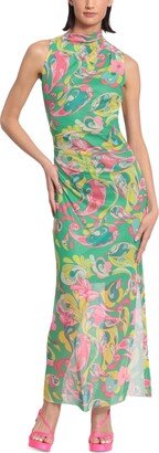 Women's Printed Mesh-Overlay Maxi Dress