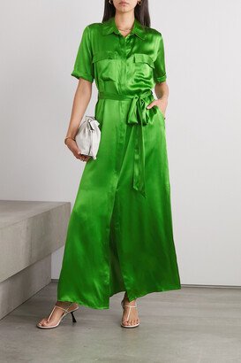 Klement Belted Silk-satin Maxi Shirt Dress - Green