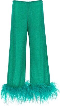 Lumiere High-Waisted Feather-Trim Trousers