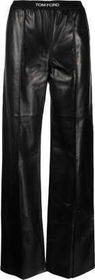 Logo-Waistband Leather Trousers