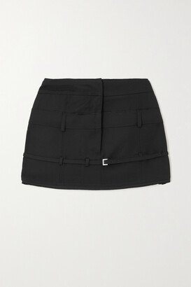 Caraco Buckled Layered Grain De Poudre Wool Mini Skirt - Black