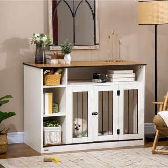 Furniture Style Dog Crate End Table with Extra Storage Space, Puppy Dog Furniture with Large Tabletop and Lockable Door, Pet Cage for Medium Do