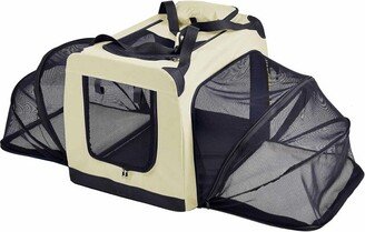 Hounda Accordion Metal Framed Soft-Folding Collapsible Expandable Pet Dog Crate Khaki-S