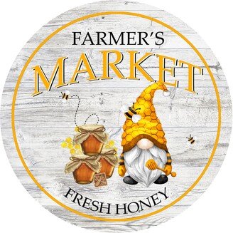 Farmer's Market Honey Bee Gnome Sign - Round Spring Summer For Wreaths Wreath Supplies