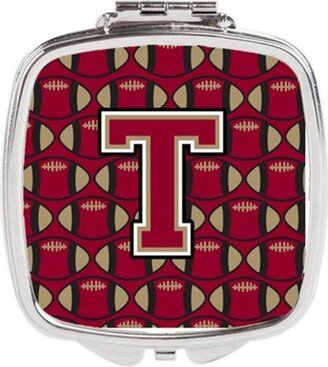 CJ1078-TSCM Letter T Football Garnet & Gold Compact Mirror