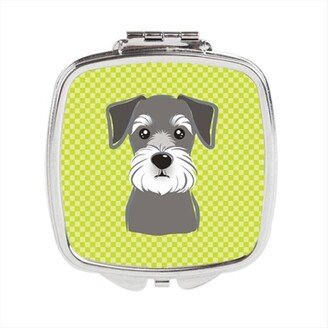 BB1268SCM Checkerboard Lime Green Schnauzer Compact Mirror, 2.75 x 3 x .3 In.